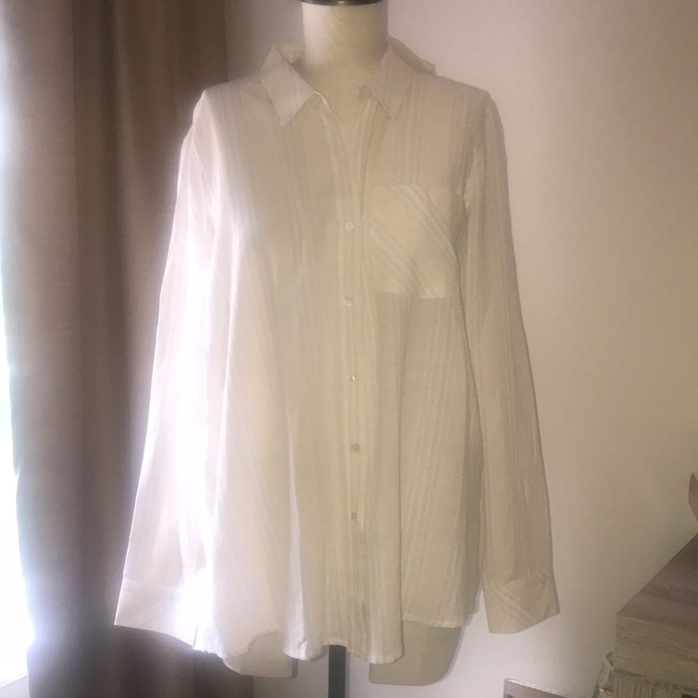 NWT My Stree Cream striped button down top Large